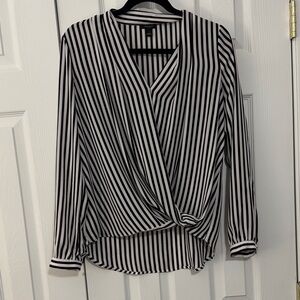 Ann Taylor Black, Pink & White Vertical Stripe Twist-Front Blouse